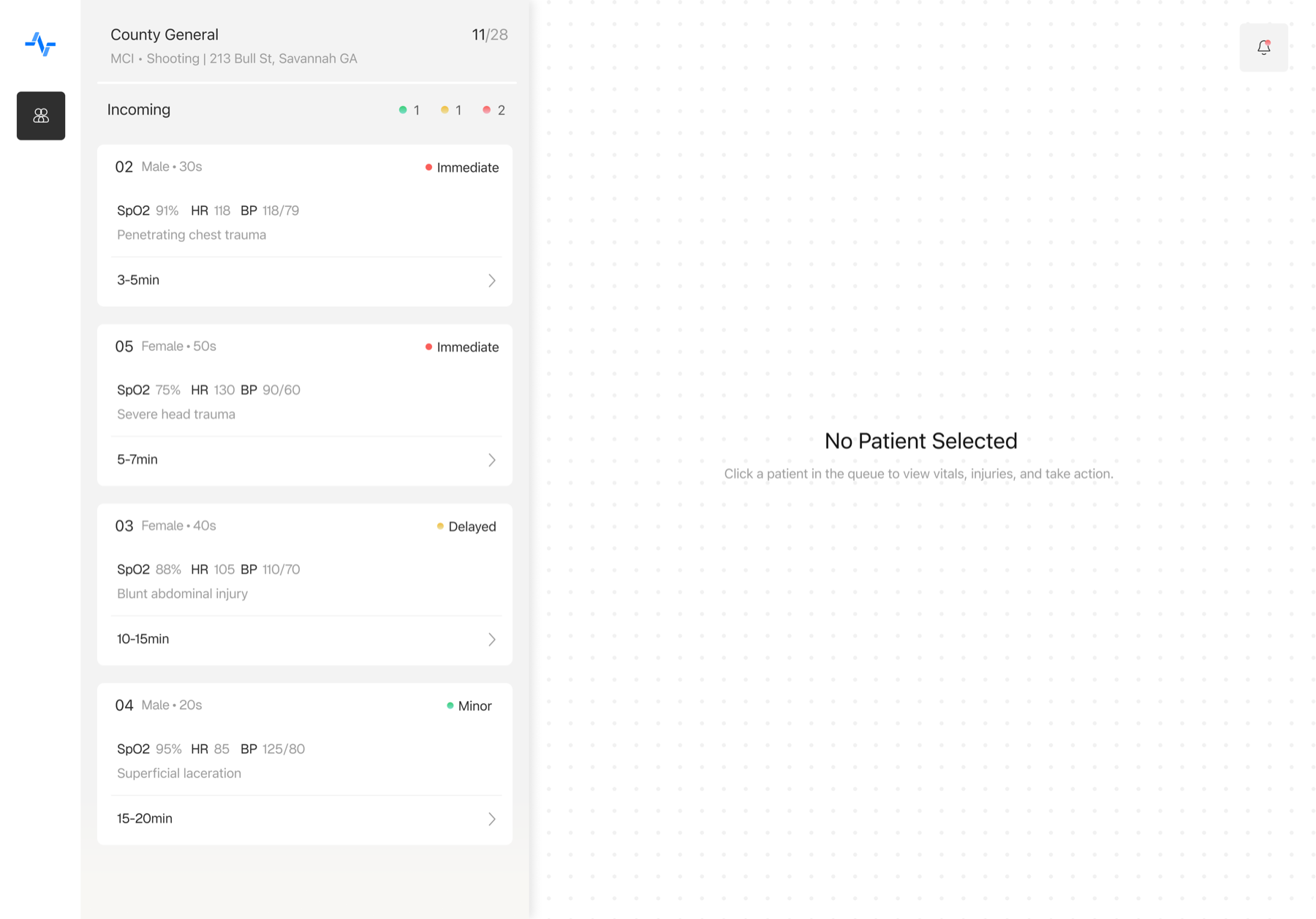ER intake receives the same incident as a triage-aware queue