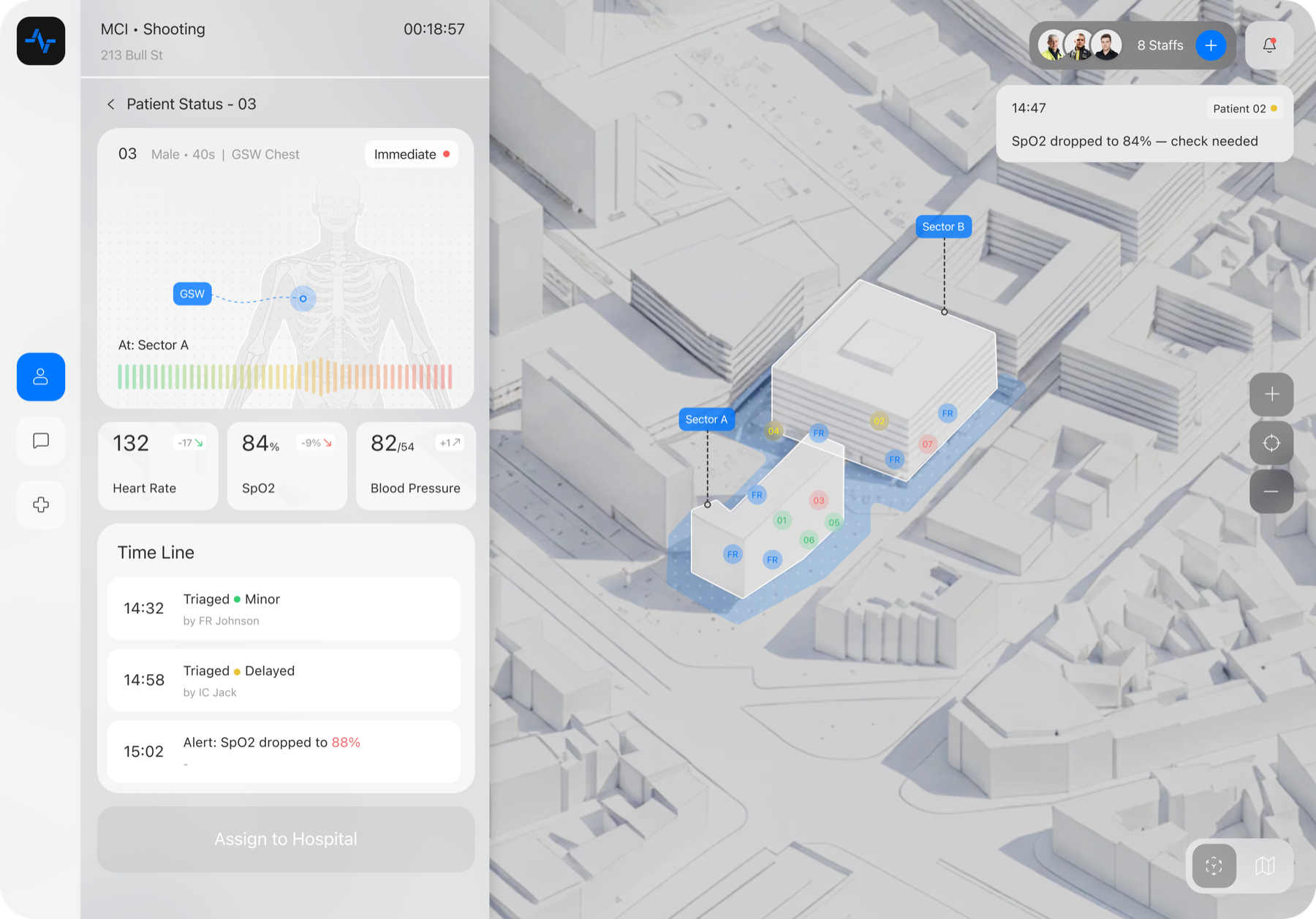 Command inspects patient status without leaving the operating map