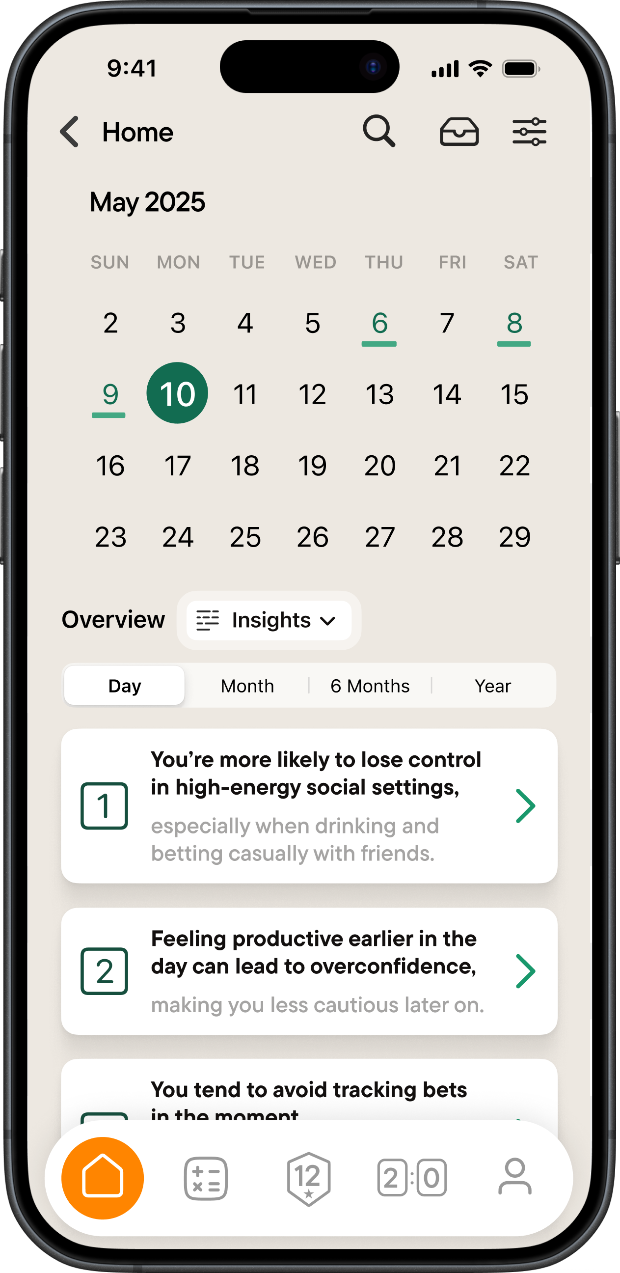 Progress calendar of emotional states